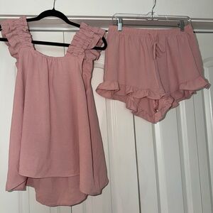 Women's Pink Ruffled Sleep Set - Brand Unspecified